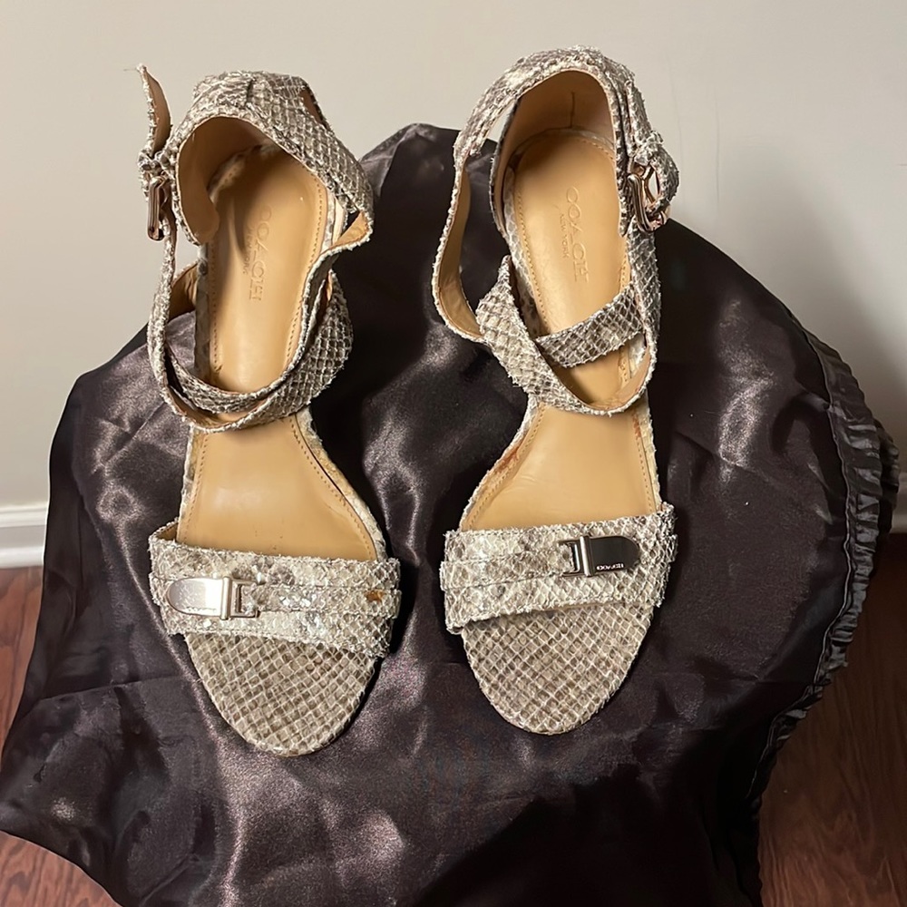 Coach leather/snakeskin heels. Worn once on concrete. Size 7 womens
